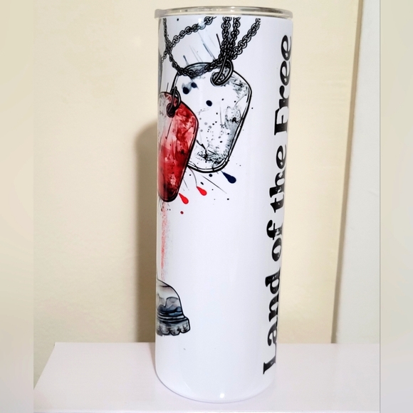 Military 20oz Steel Tumbler w/straw & lid Land of the Free because of the brave - Picture 3 of 4